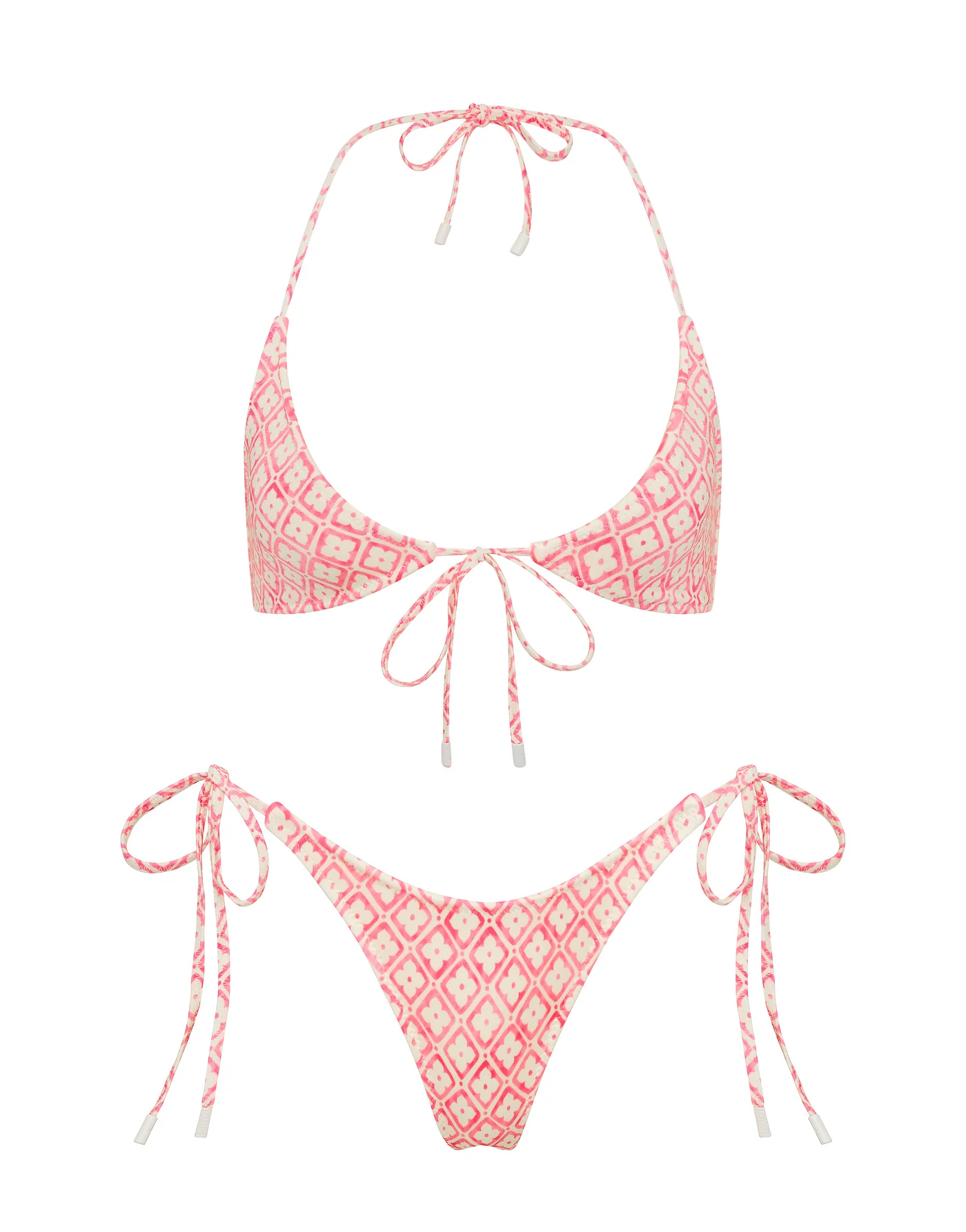 SOFI - PORTE Pink Geometric Halter Bikini Set