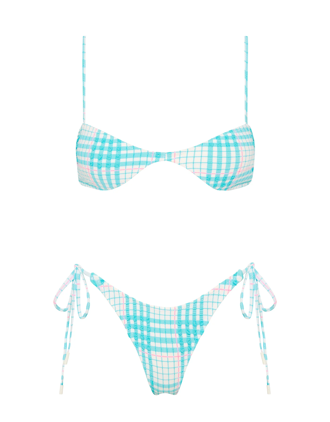 STELL - BLUE BLOSS CHECK Scoop Bikini Set - Image 9
