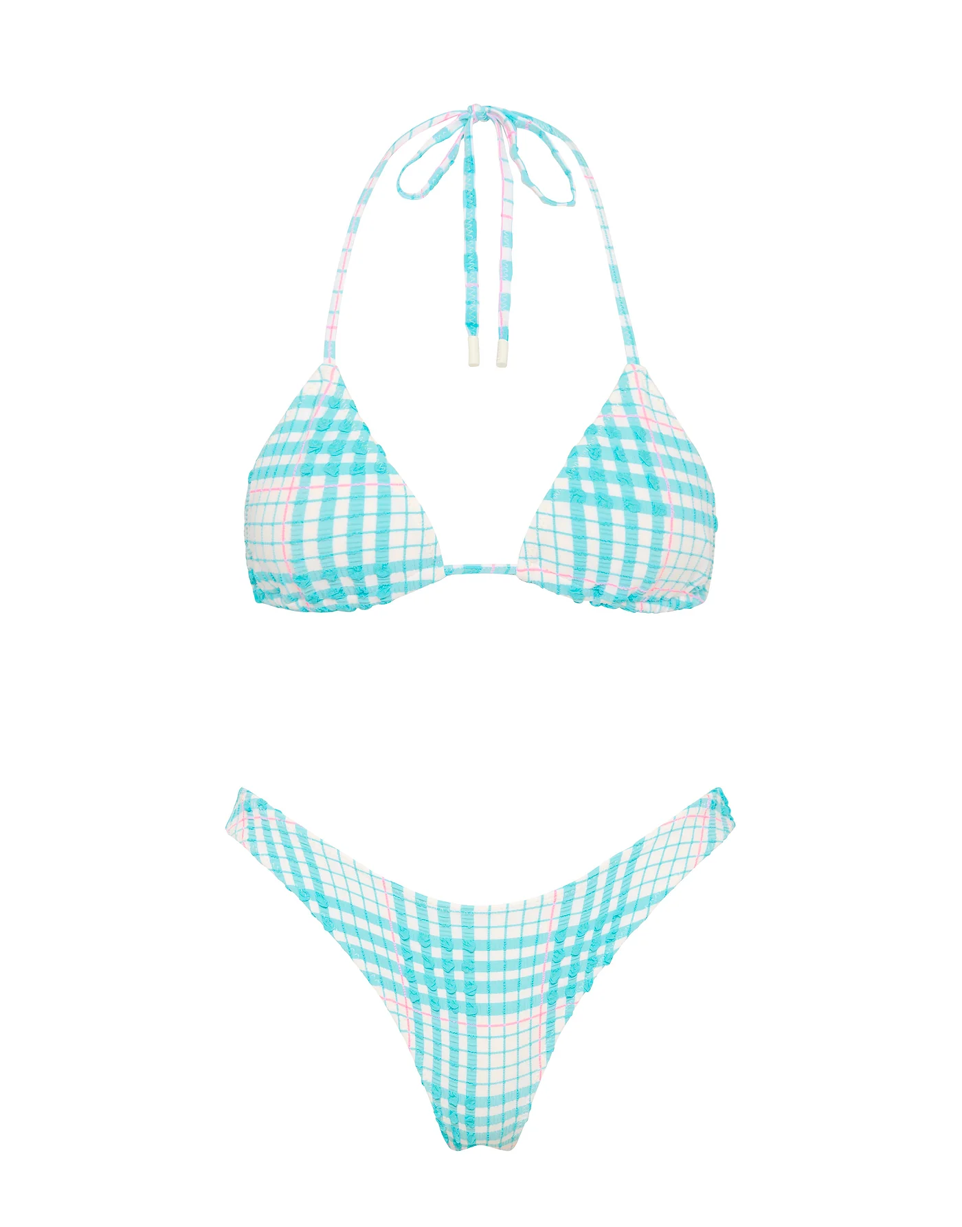 VINCA - BLUE BLOSS CHECK Triangle Bikini Set - Image 6